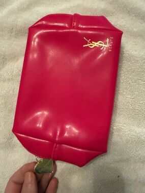Yves Saint Laurent (YSL) Pink Cosmetic Pouch with heart YSL logo zipper
